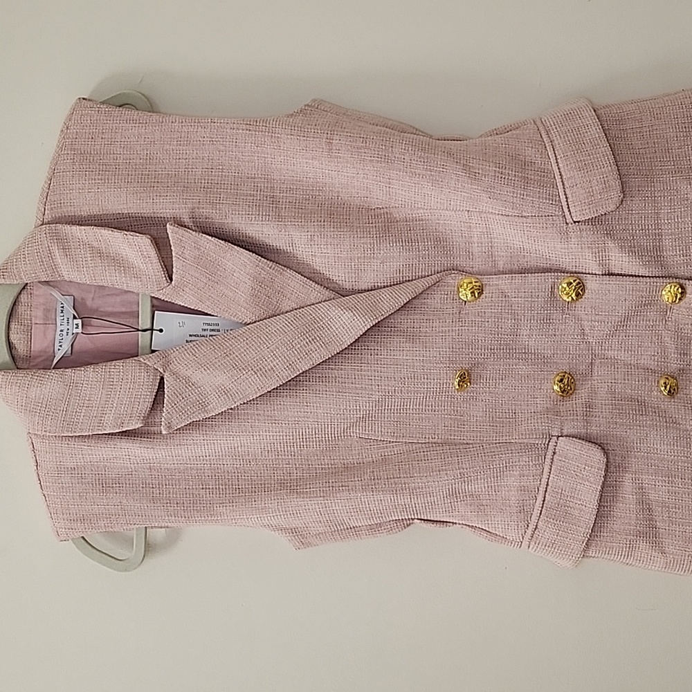 Taylor Tillman Classic Pink Tweed Sleeveless Double-Breasted Blazer Tiff Dress M - Picture 15 of 16
